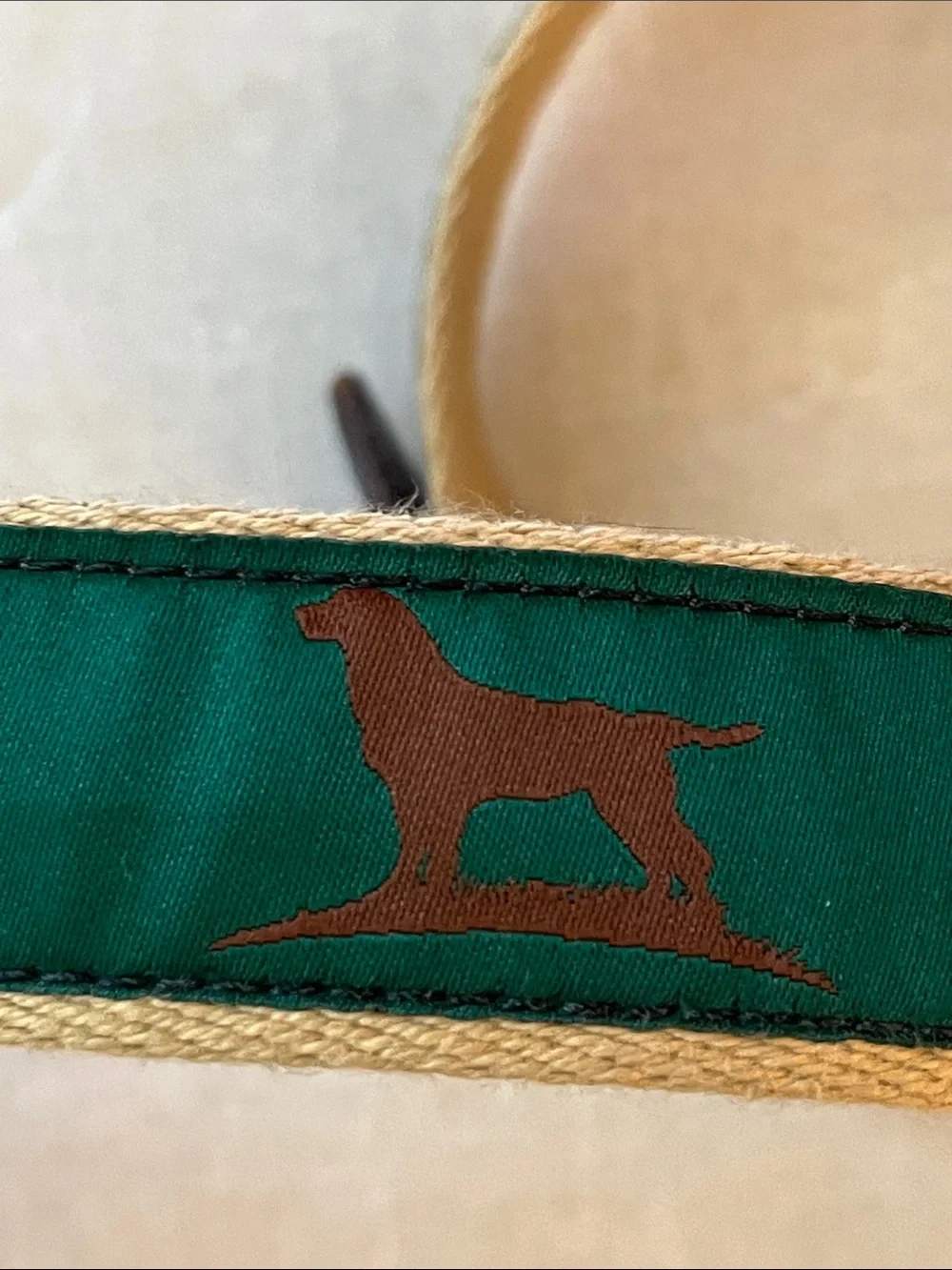 Over and Under Green Dog Ribbon Belt with Crossed Rifles Motif #40/100
